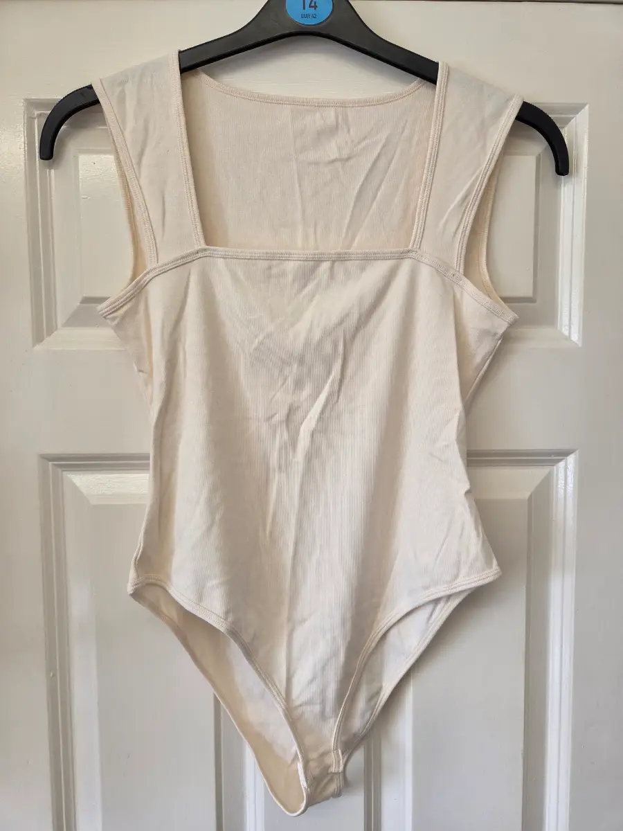 Tiktok Viral Cream Ribbed Square Neck Bodysuit Size M(UK10)