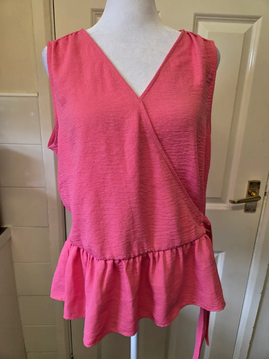 F&F Bright Pink Faux-Wrap Peplum Top/Blouse. Size 10