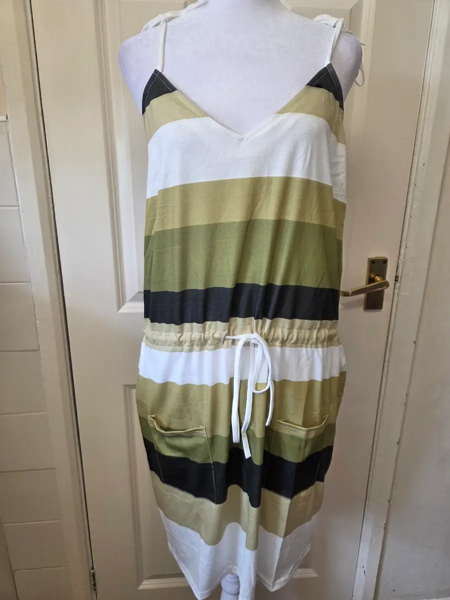 Khaki Striped Summer Sundress. Size XL (UK10-12)