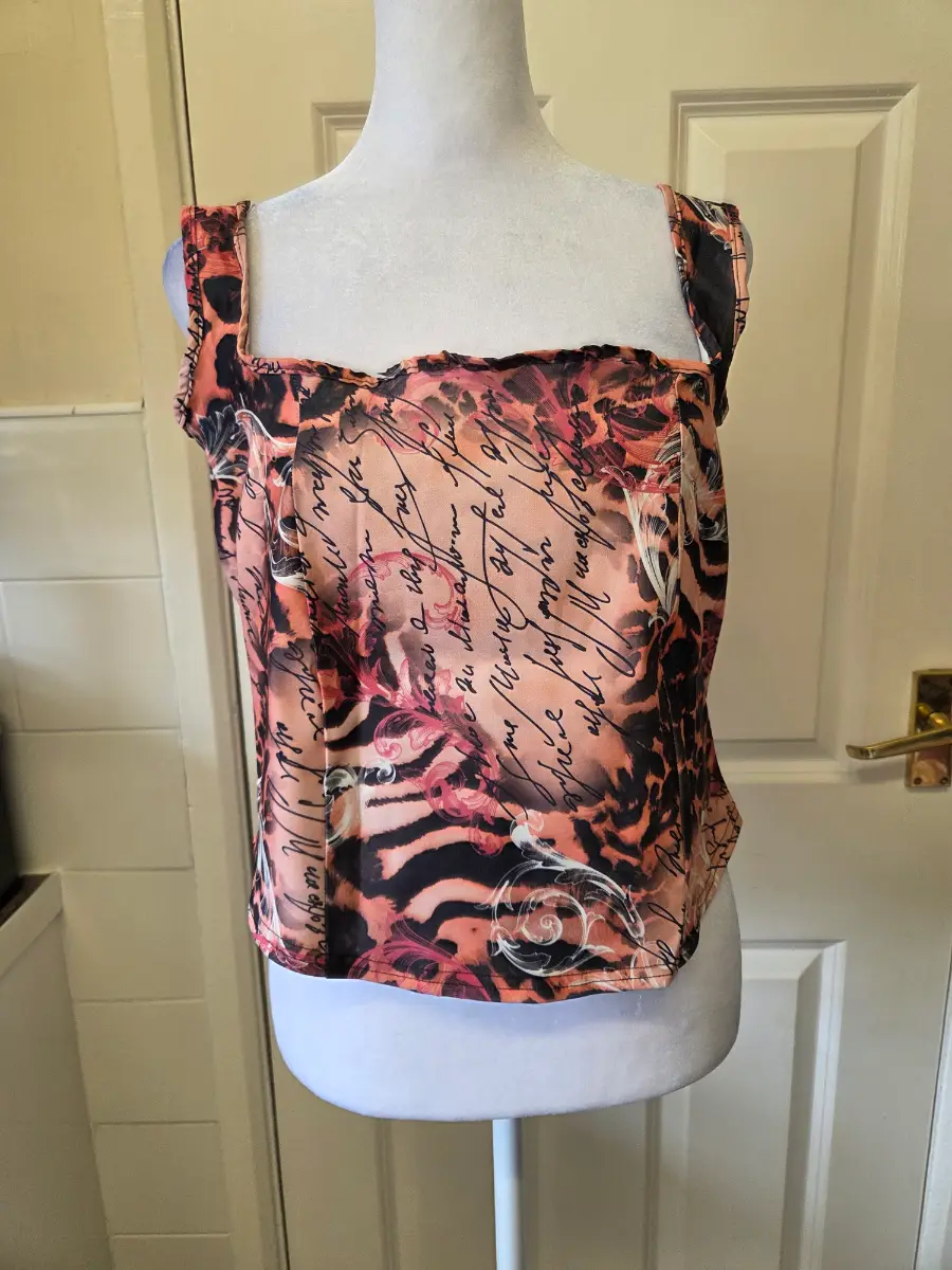 Boohoo Abstract Leopard Print Mesh Corset Top - Size 20