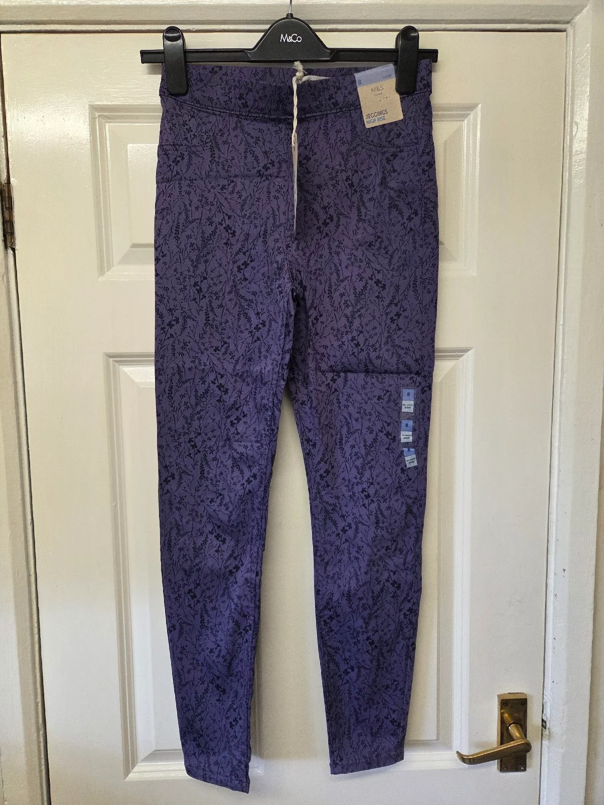 M&S Purple Blueberry Floral Print High Rise Jeggings Size 8 Short Leg