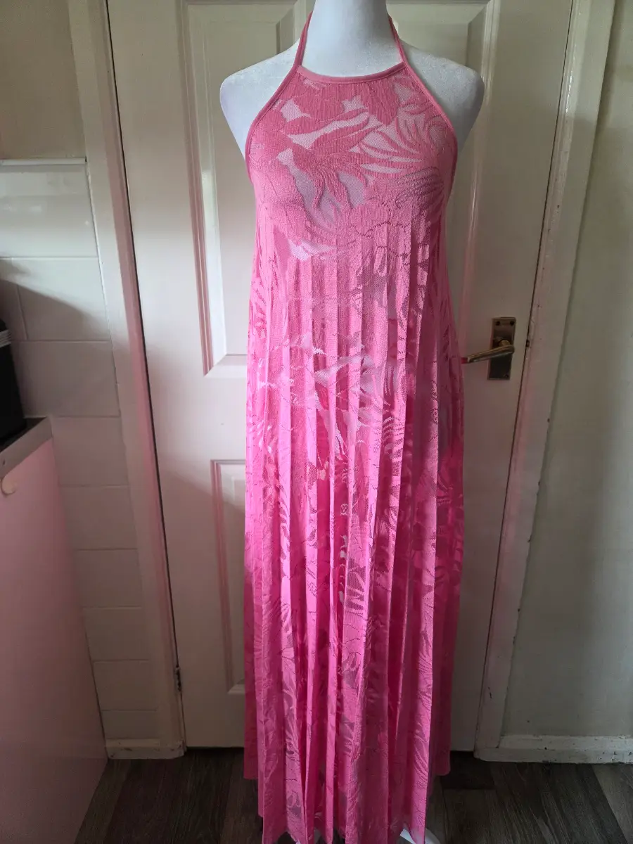 George Pink Lace Pleated Beach Maxi Dress Cover Up- Size S (8-10)
