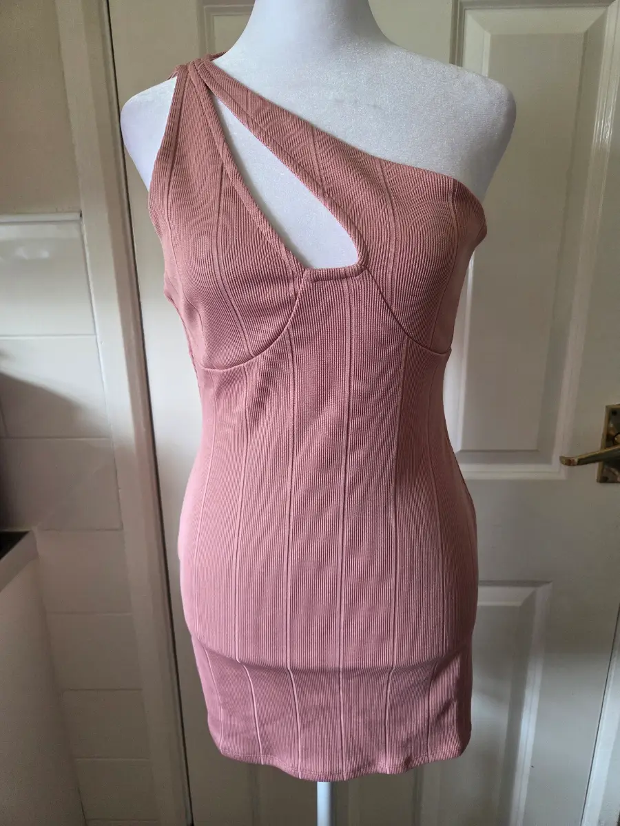 Miss Selfridge Petite Rose Pink Ribbed One Shoulder Cut Out Mini Dress. Size 10