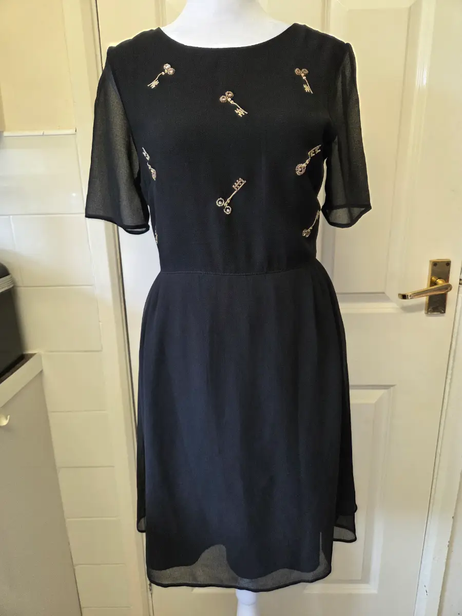 M&S Limited Edition Black Key Embroidered Dress. Size 8