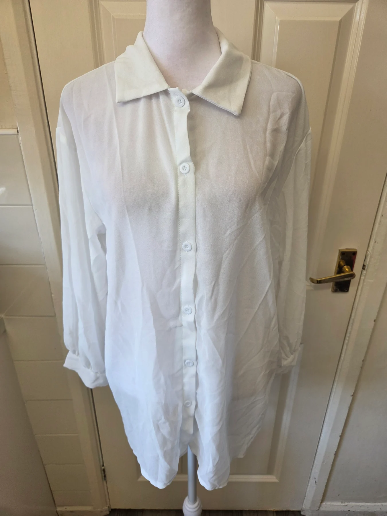 Shein Girls White Long Sleeve Button-Down Shirt Dress. Aged 12 Years