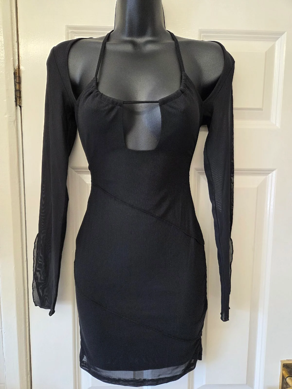 Motel Rocks Naisa Mesh Cut-Out Mini Dress Black. Size XXS