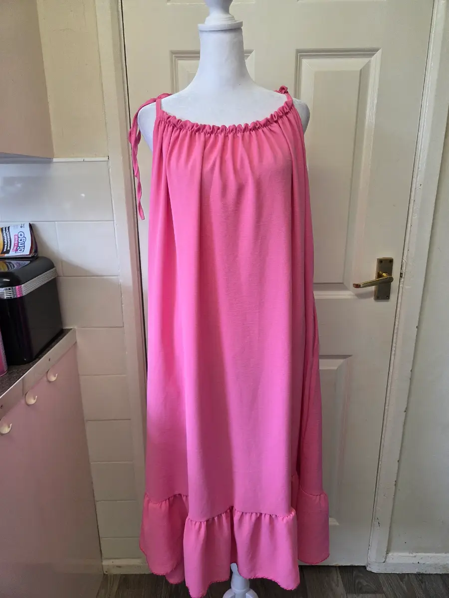 Anne & Co Pink Tie-Shoulder Ruffle Midi Dress- Made In Italy. Onesize