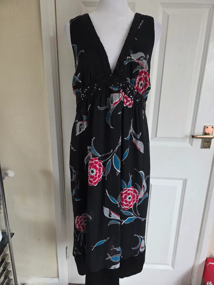 The Collection Debenhams Black Floral Sequin Midi Dress. Size 16