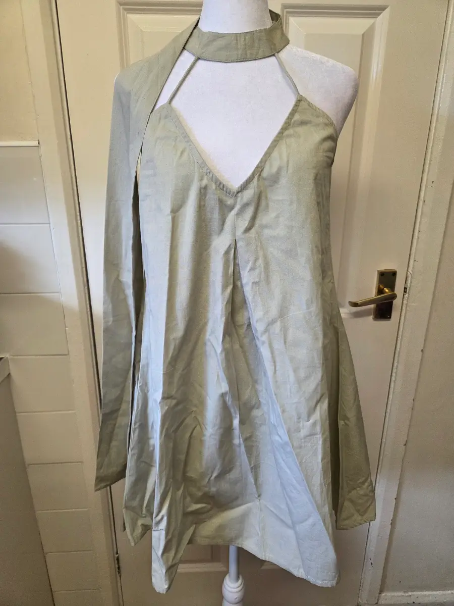 Namdev Sage Green Halter Choker Cape Mini Dress Size 8