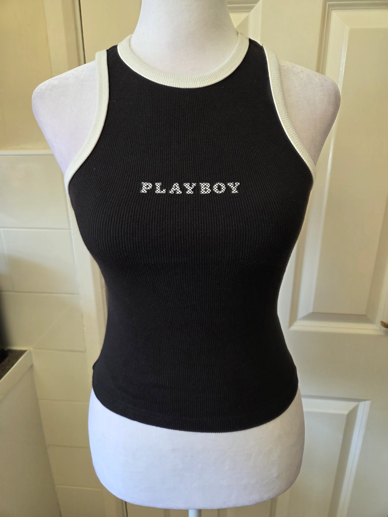 Playboy x Missguided Ribbed Racerback Tank Top. Size XS