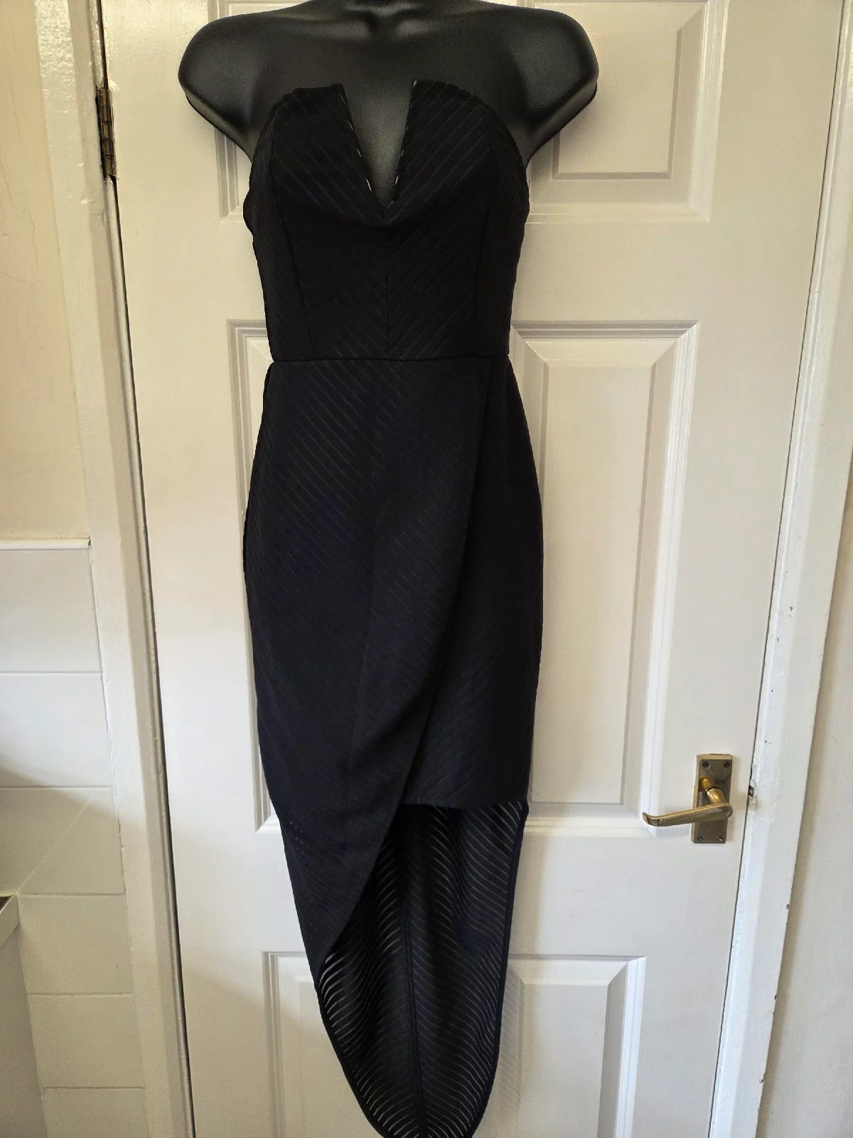 Missguided Black Strapless Dress Size 8 Wrap High Low Pinstripe Cocktail Party