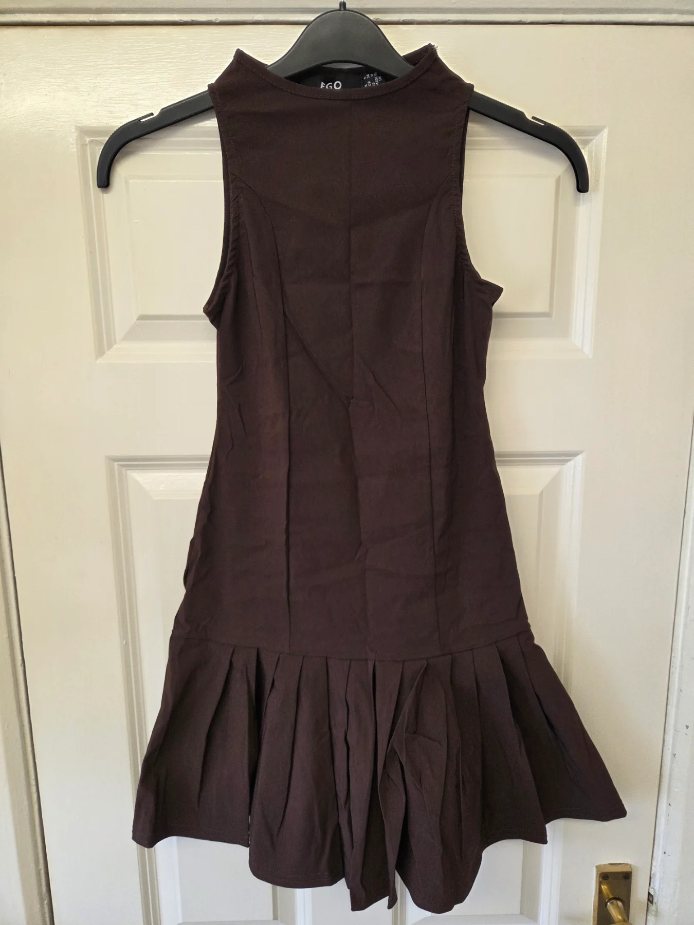EGO Chocolate Brown High Neck Pleated Mini Dress. Size 4