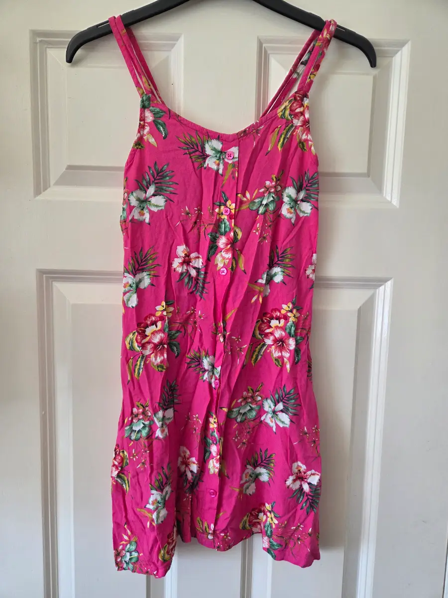 Girls Miss Evie Pink Tropical Floral Summer Dress. Age 9-10 Years