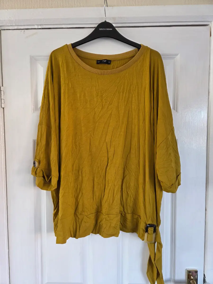 F&F Mustard Yellow Loose Fit Top with Buckle Detail. Size 22