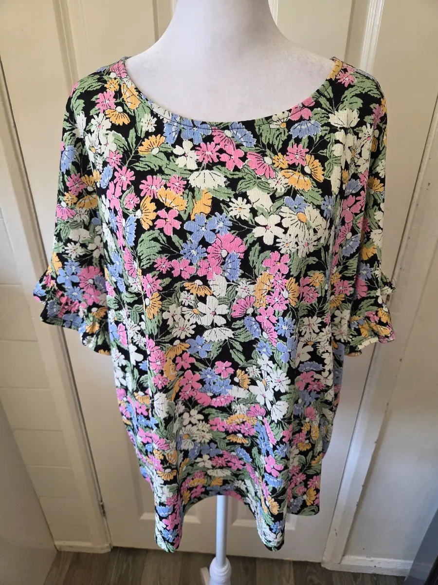 Tu Pastel Multi-Coloured Floral Frill Sleeve Blouse Top. Size 20