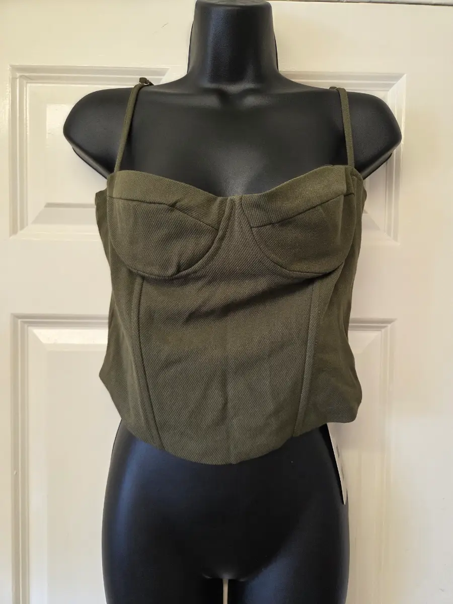 Musera Olive Green Boned Corset Bustier Top. Size M (UK10)