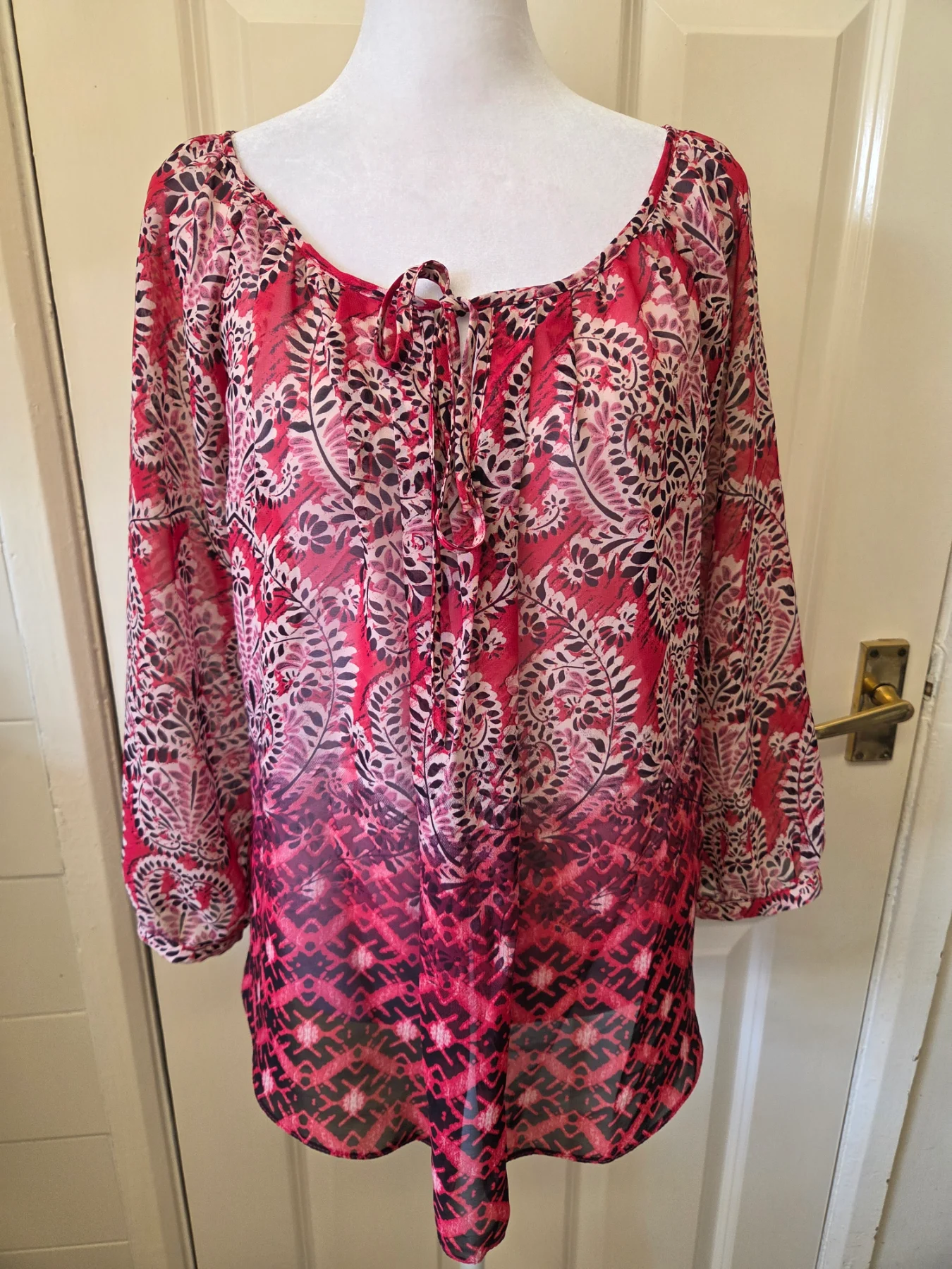 Wallis Pink Paisley Boho Blouse. Size Small
