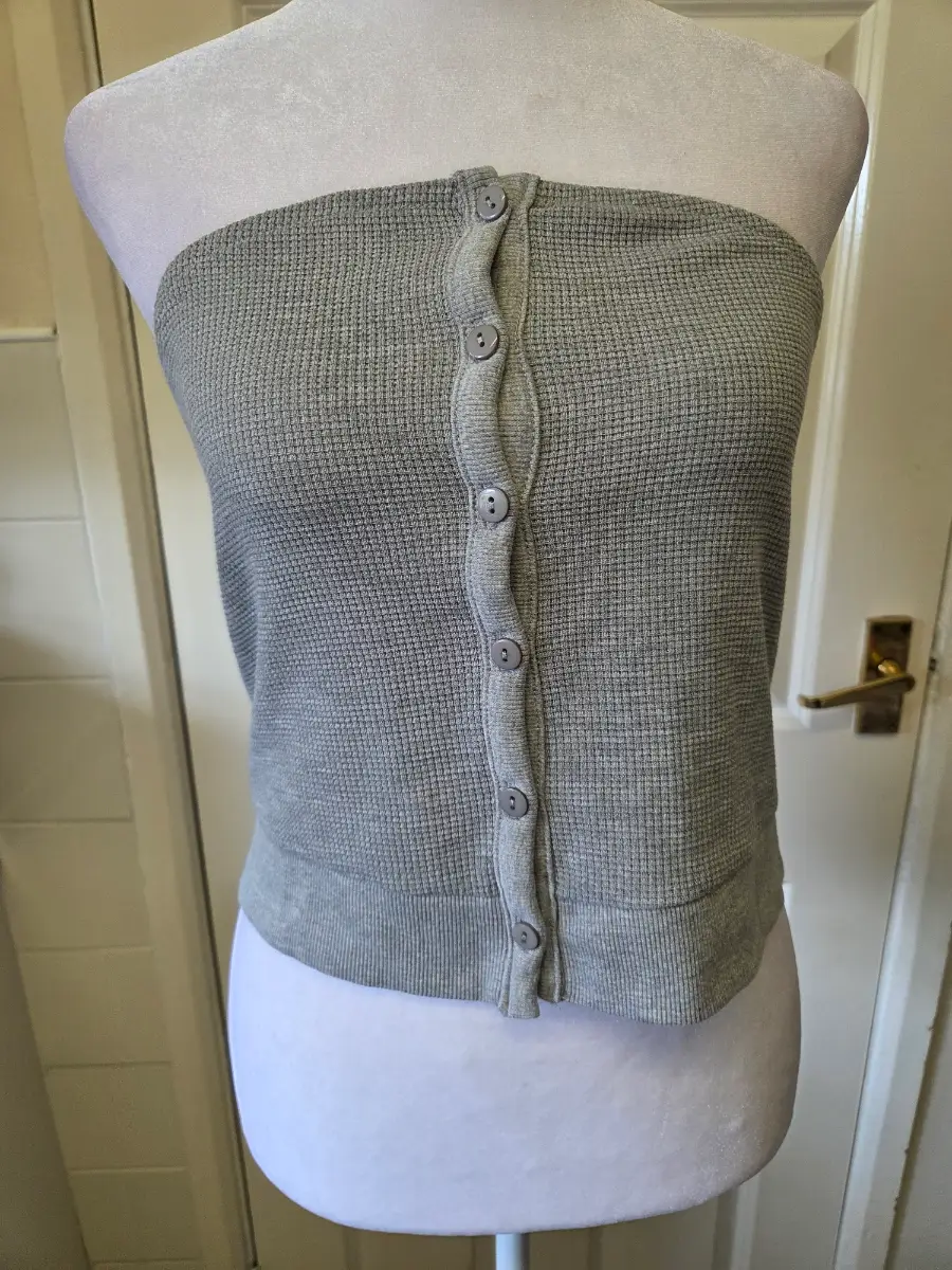 Asos Design Grey Waffle Knit Button-Front Tube Top. Size M