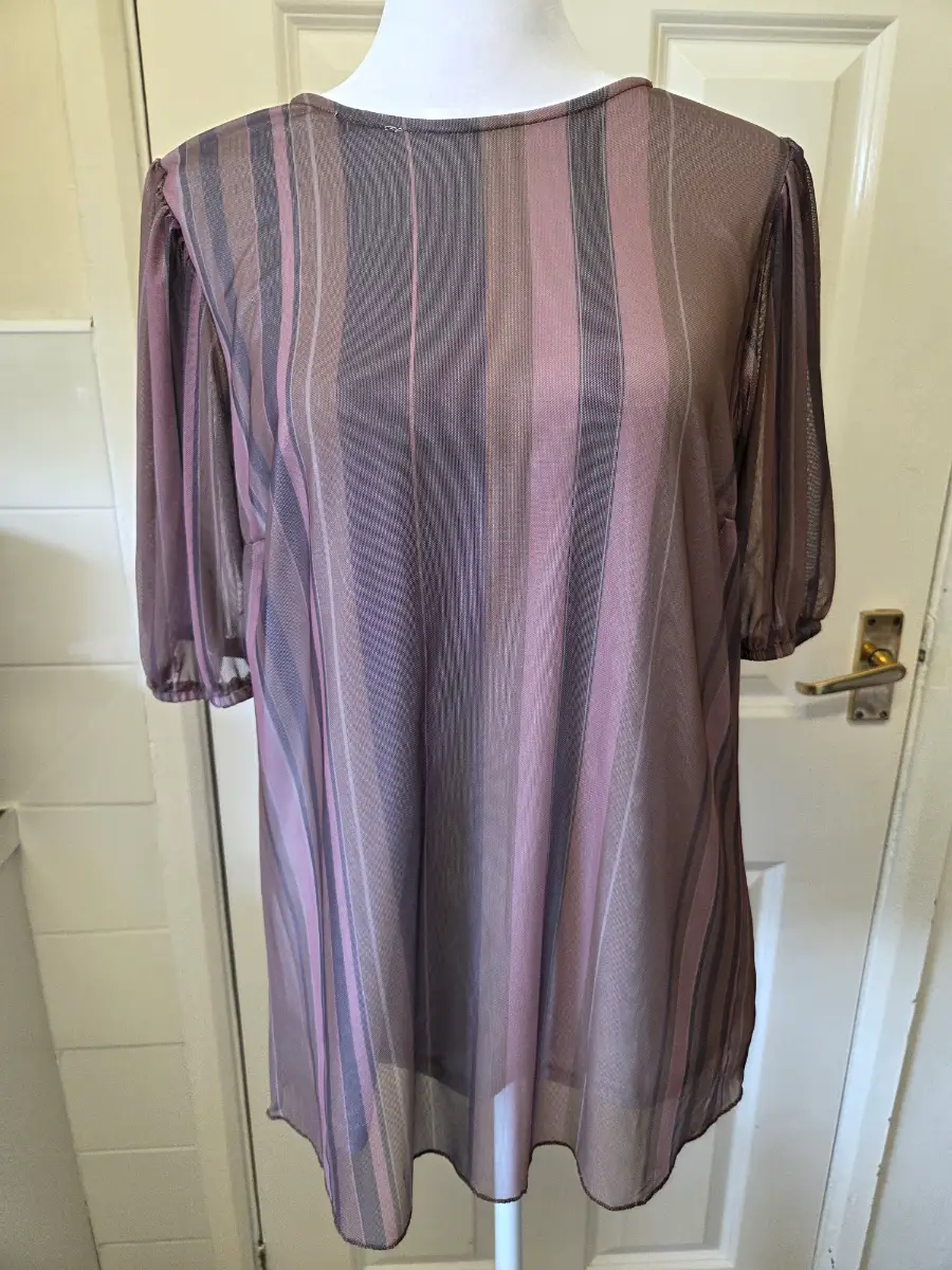 Marina Kaneva Multi-Coloured Mesh Striped Short Sleeve Top. Size 10