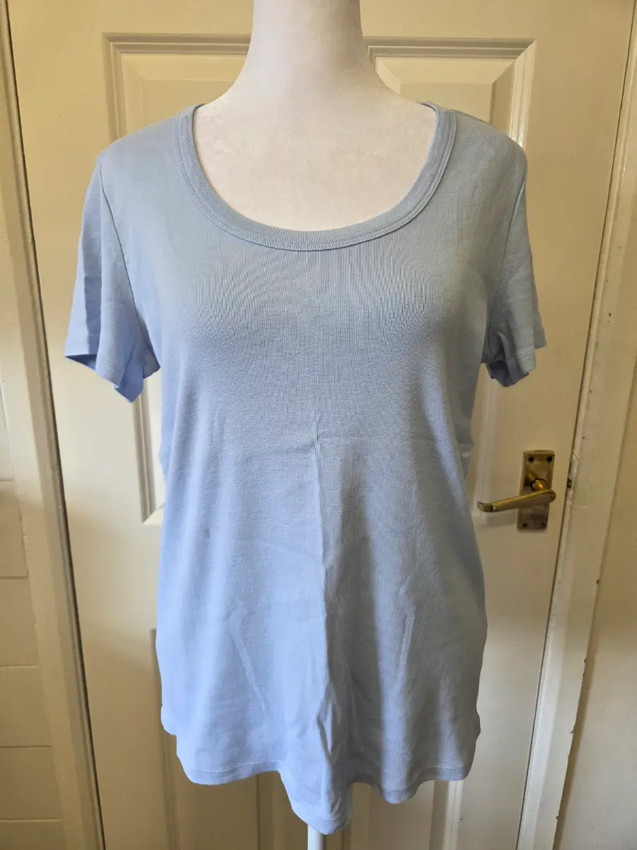 M&S Pale Blue Ribbed Scoop Neck Top- Size 18