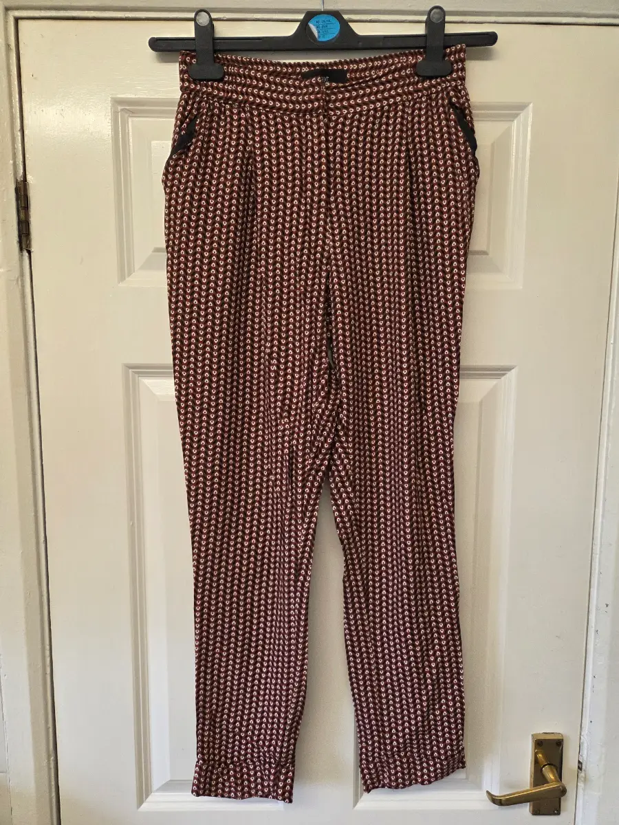 Next Brown Geometric Patterned Tapered Trousers. Size 6