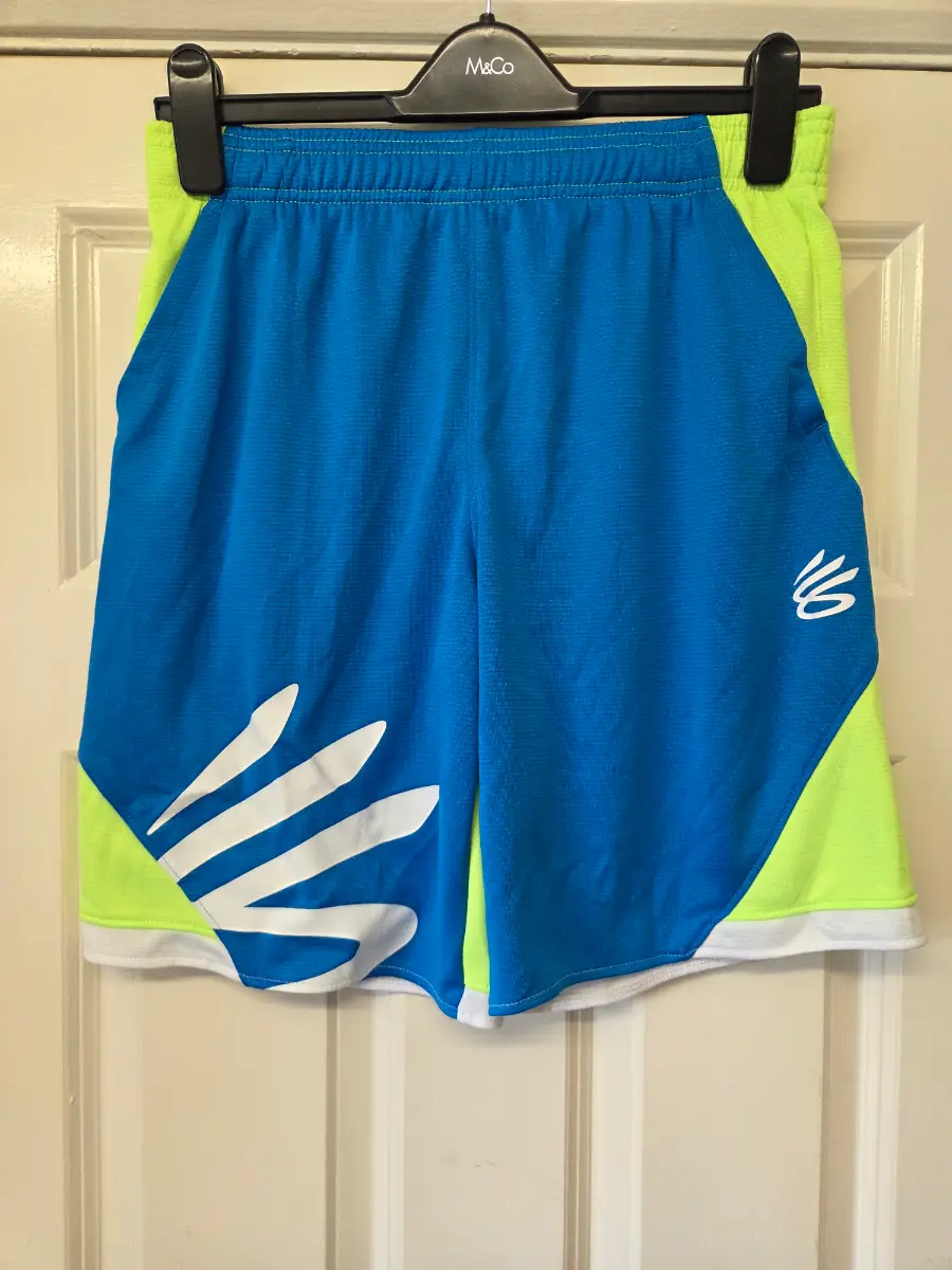 Under Armour Boys Curry Splash Basketball Shorts Blue/Neon Green Size YXL