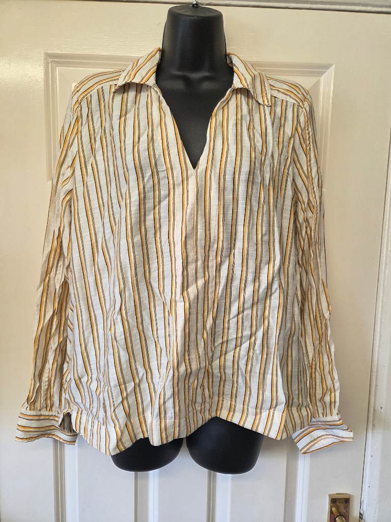 Next Orange/Cream Striped V Neck Popover Blouse