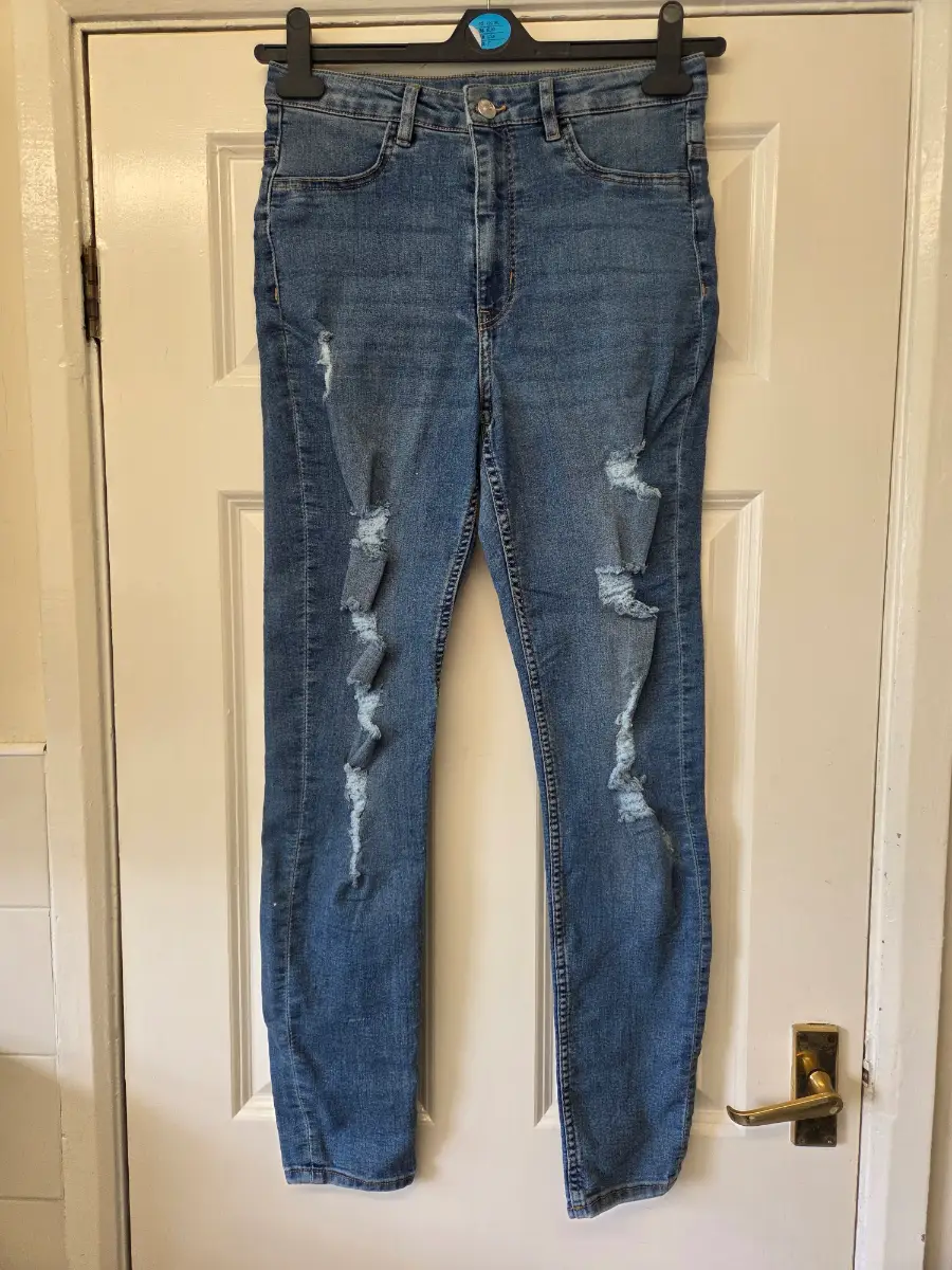 H&M Divided Blue Ripped High-Waisted Skinny Jeans - Size 12