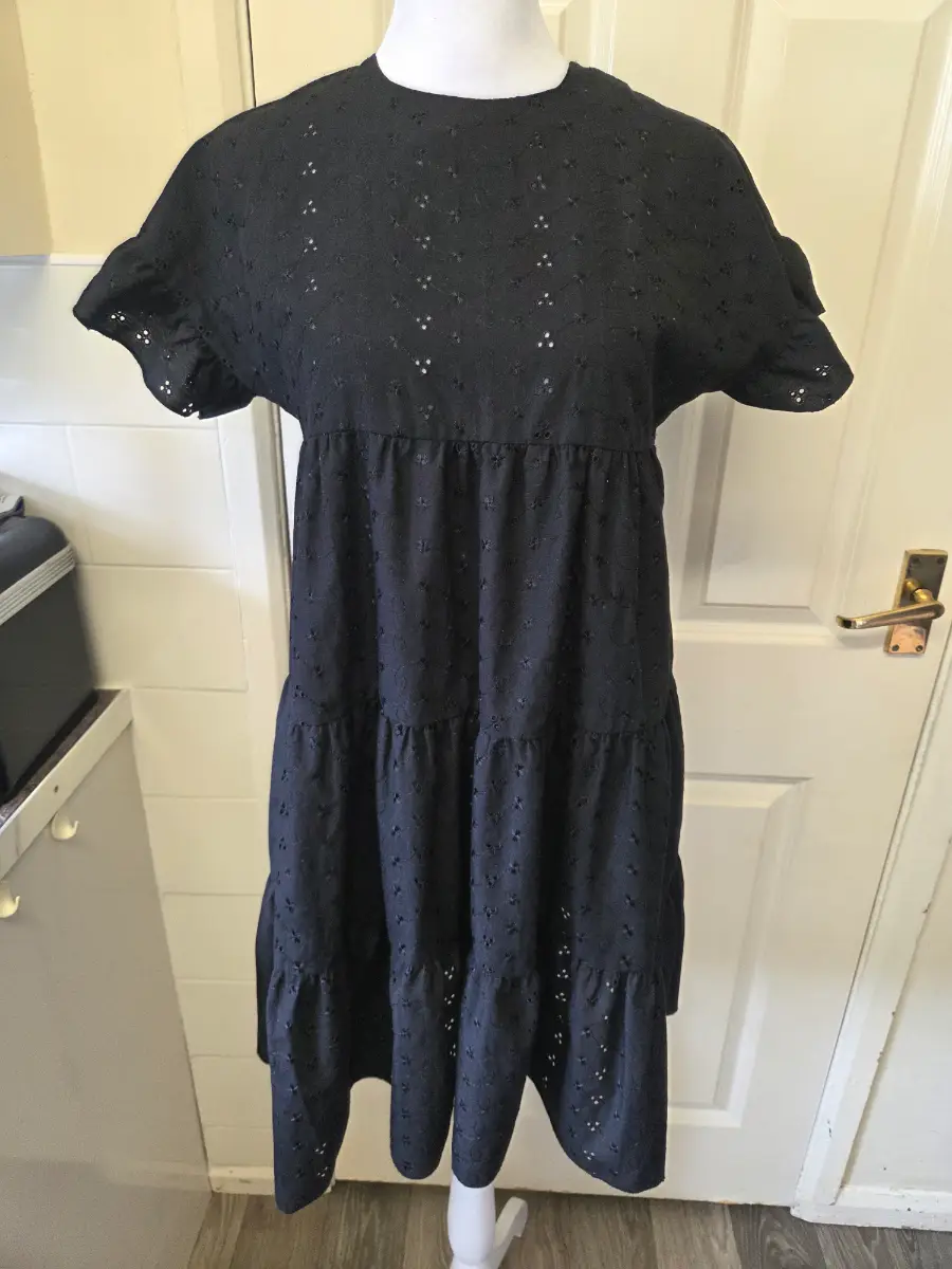 PLT Black Broderie Tiered Smock Dress. Size 8
