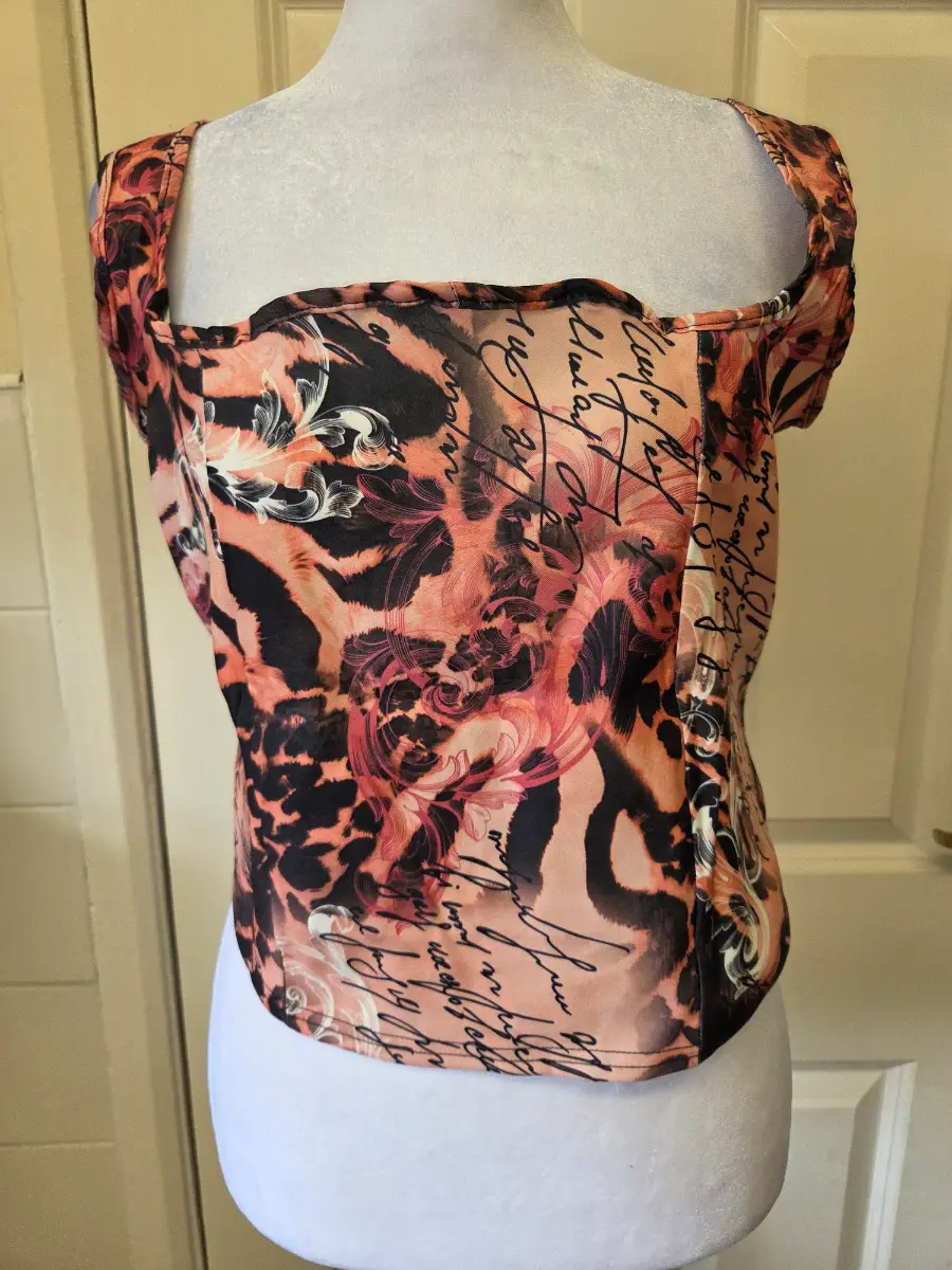 PLT Leopard & Script Print Square Neck Corset Top. Size 16