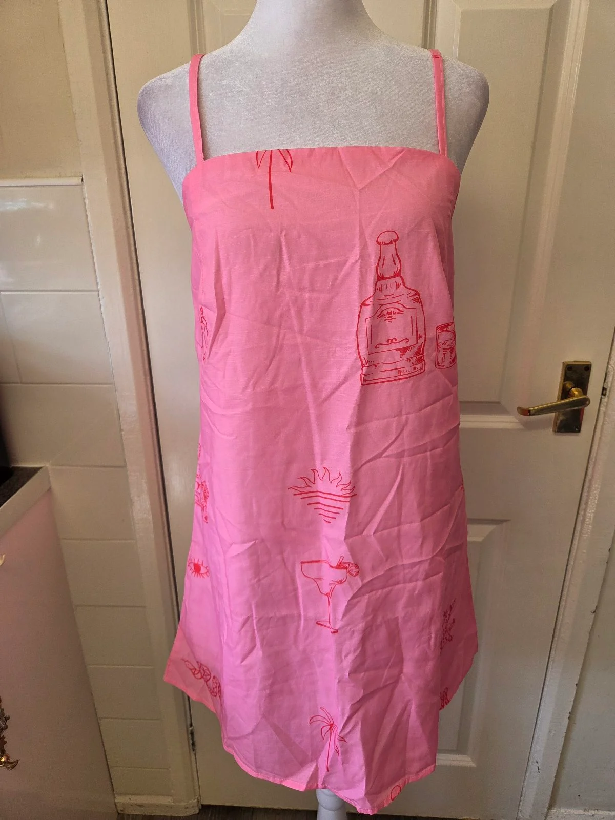 Pink Graphic Margarita Cocktail Print Summer Cami Mini Dress. Size Small