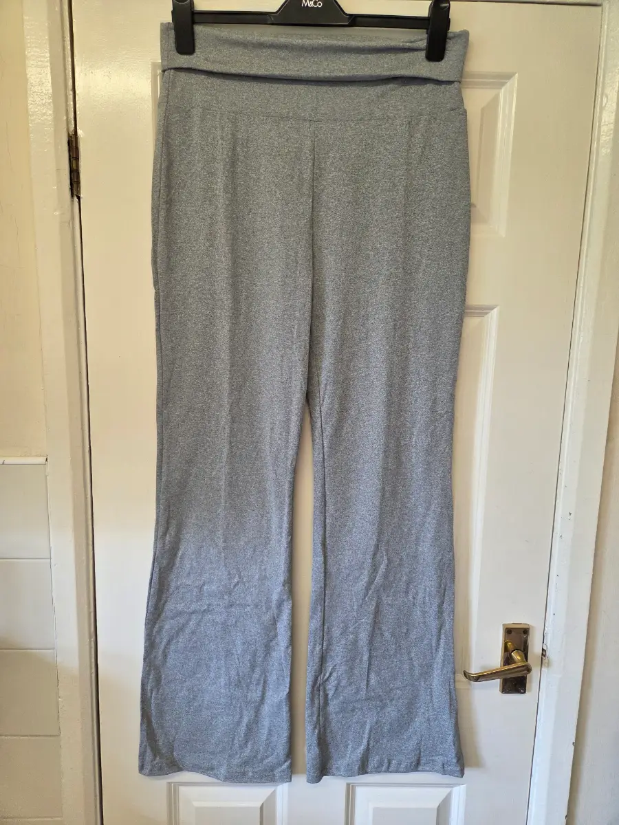 Grey Fold-Over Wide Leg Yoga Trousers. Size Small