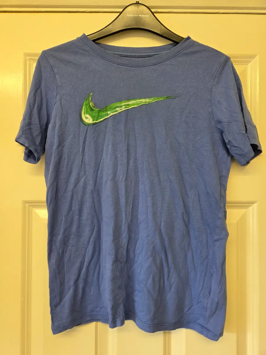 Nike Graphic Swoosh Tee. Blue/Green. Aged 12-13 years