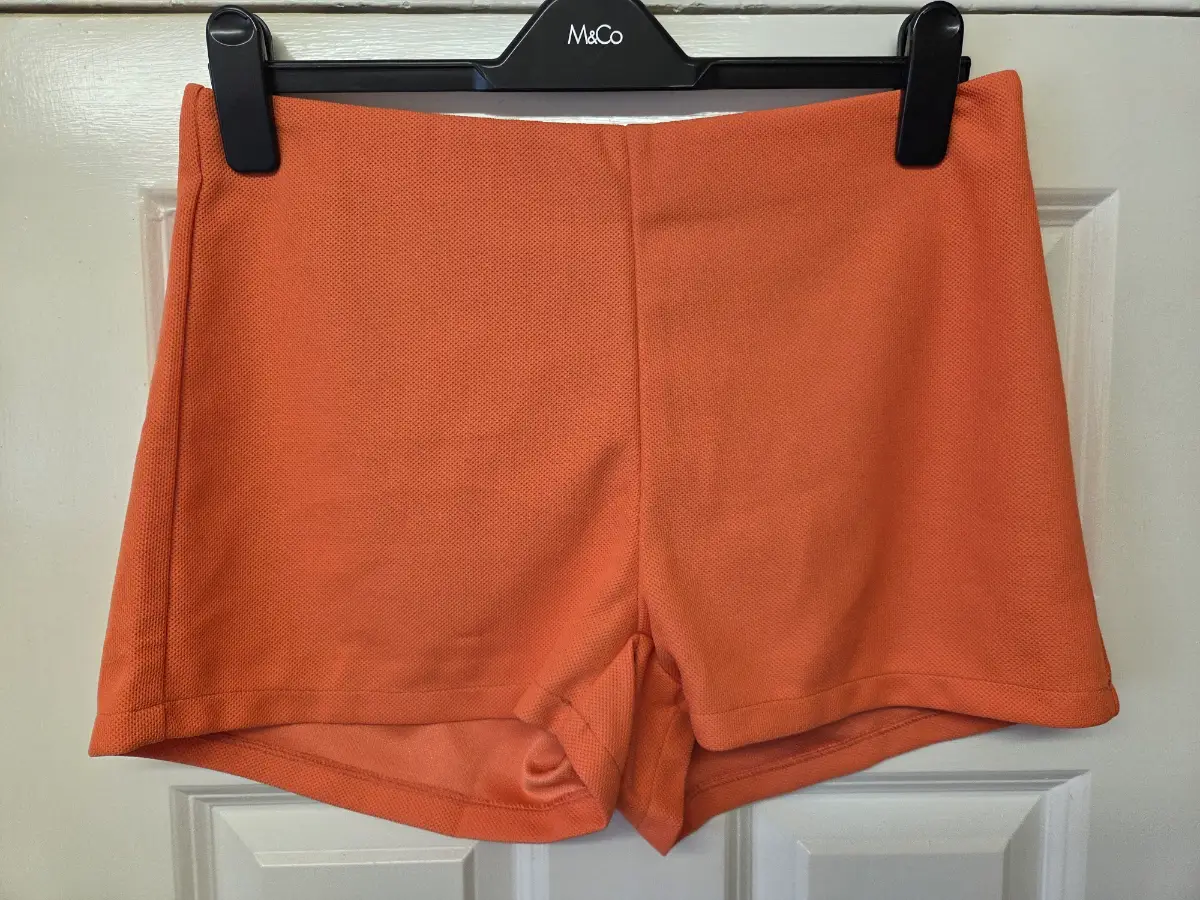 Glamorous Orange Textured High Waisted Mini Shorts. Size 14