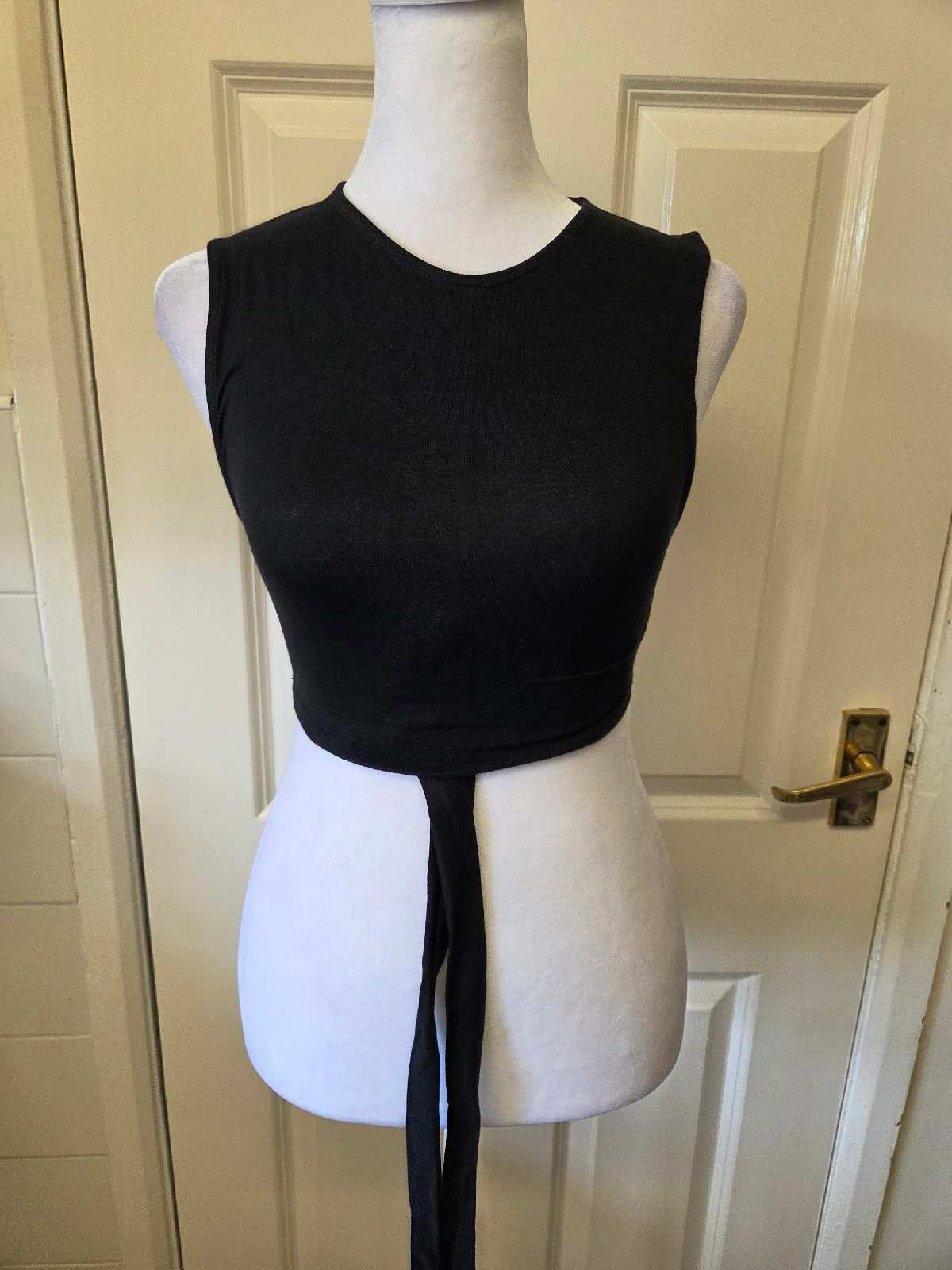 Motel Rocks Black Sleeveless Wrap Tie Waist Crop Top Size XS