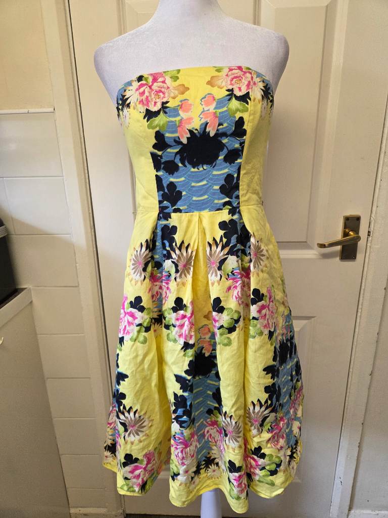 Red Herring Special Edition Strapless Yellow Floral Dress. Size 10