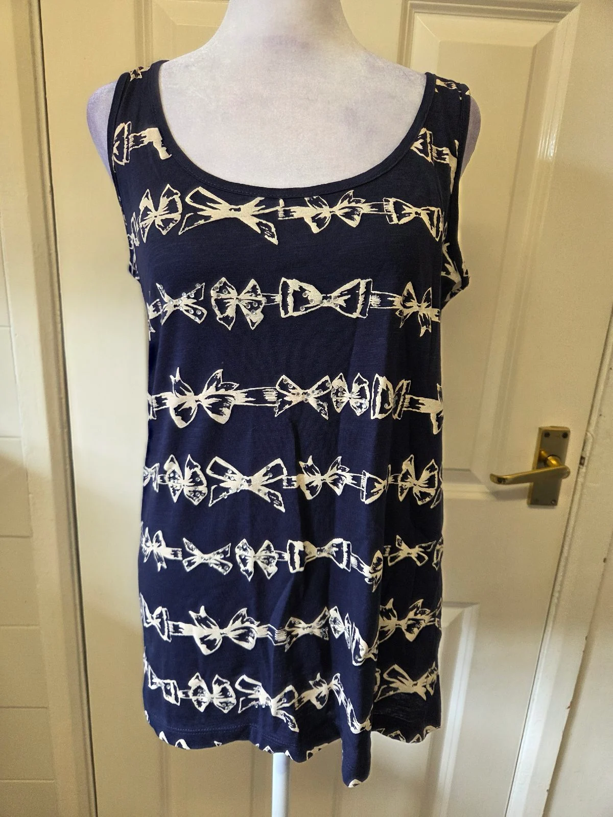 Dorothy Perkins Size 10 Navy and Cream Striped Bow Graphic Vest Cami Top