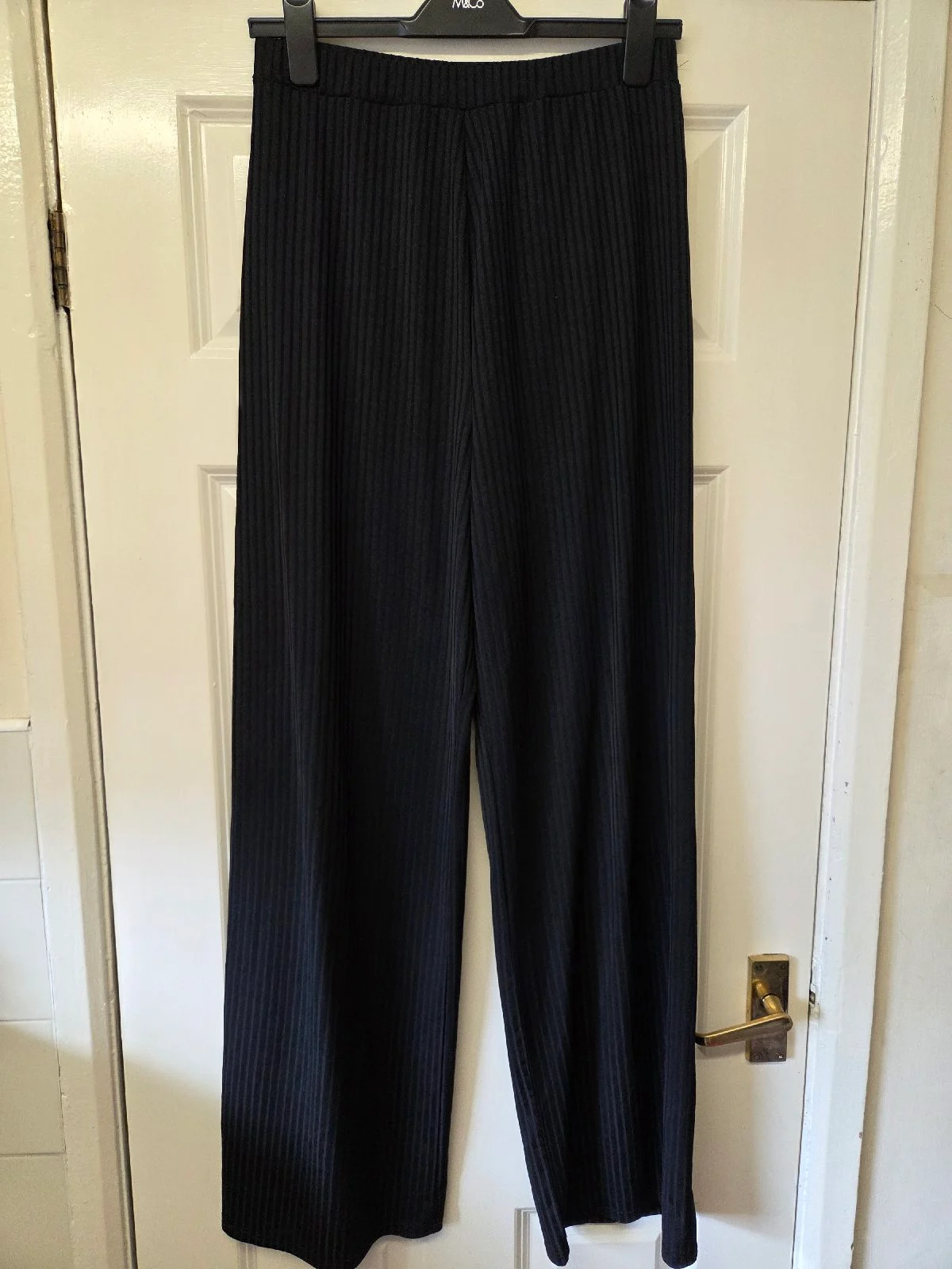Boohoo Black Ribbed Wide Leg Trousers Size 10
