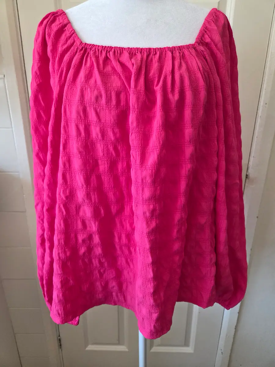 F&F Vibrant Hot Pink Textured Smock Top/Blouse Size 14