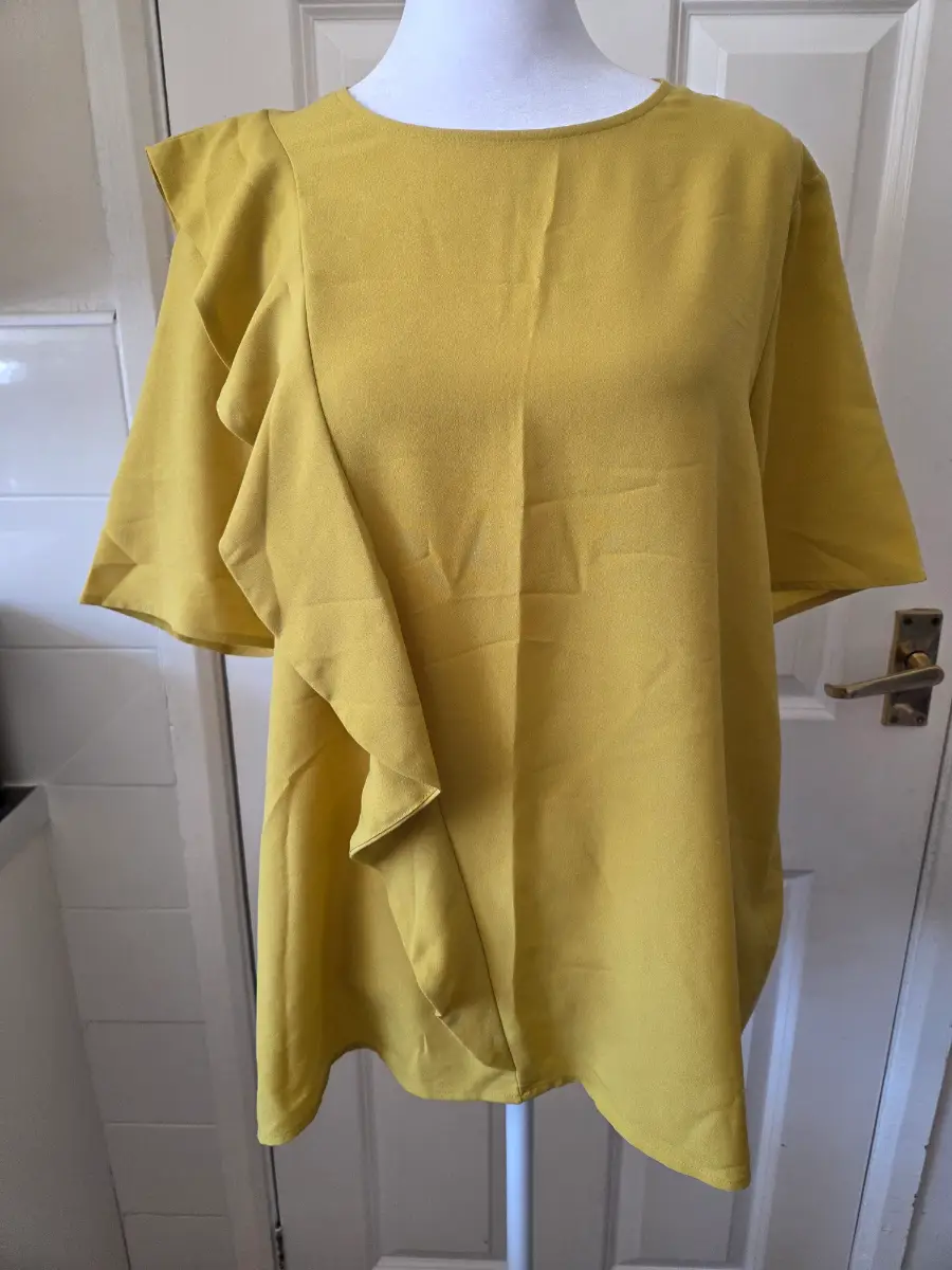 M& S Collection Ochre Yellow Asymmetric Ruffle Short Sleeve Top. Size 14