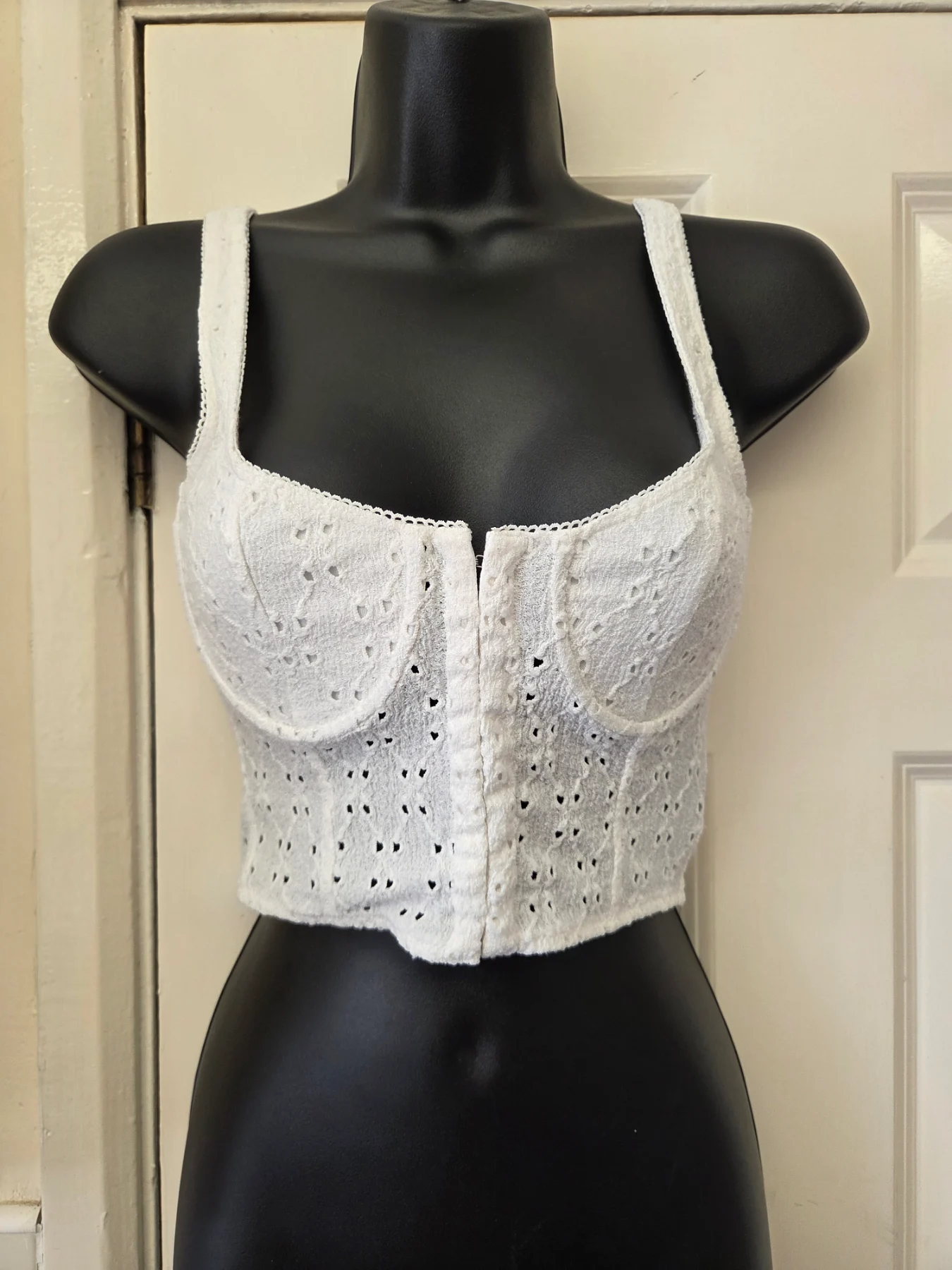 H&M Divided White Broderie Anglaise Corset Crop Top Size 10