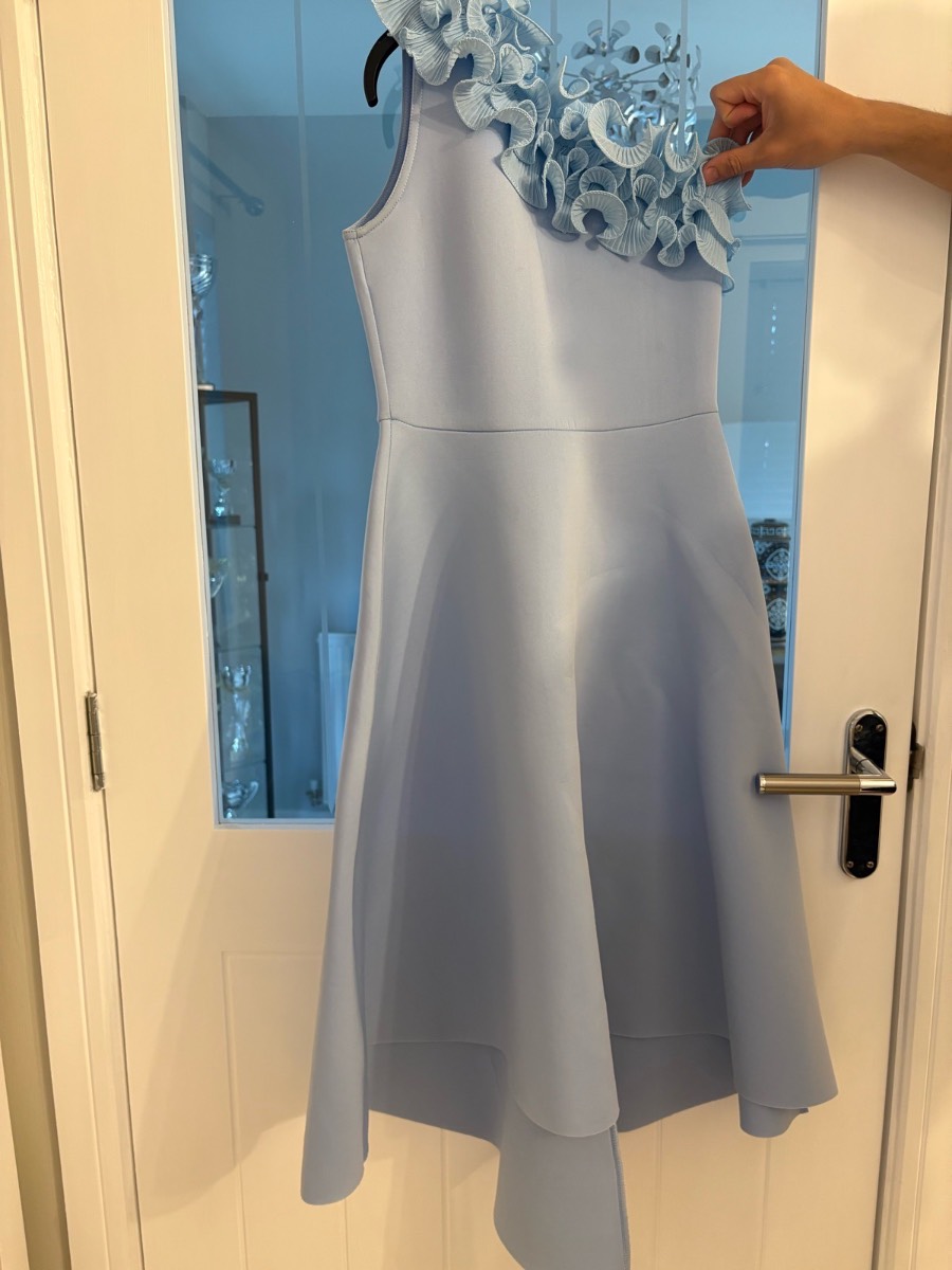 Light blue one shoulder scuba dress quiz size 8 and fascinator