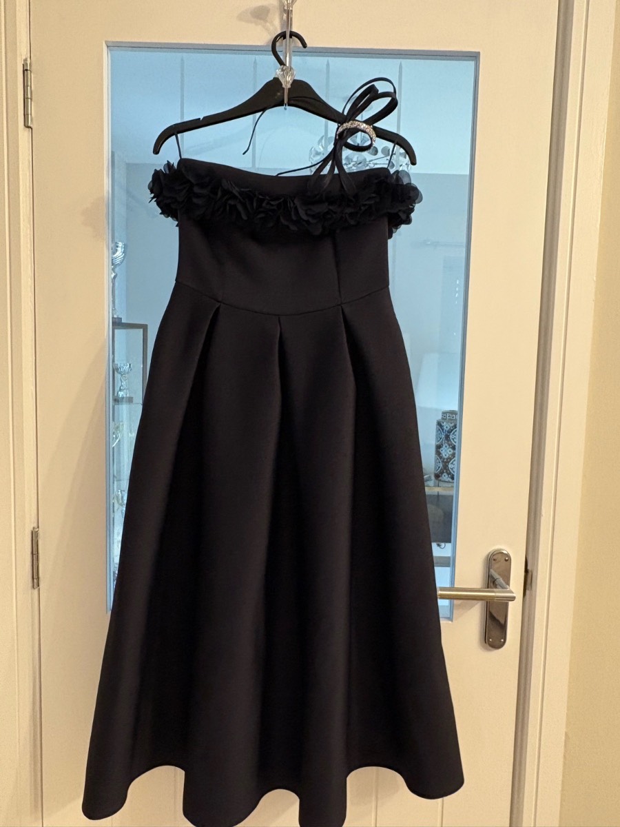 Quiz navy blue scuba dress with pockets and fascinator