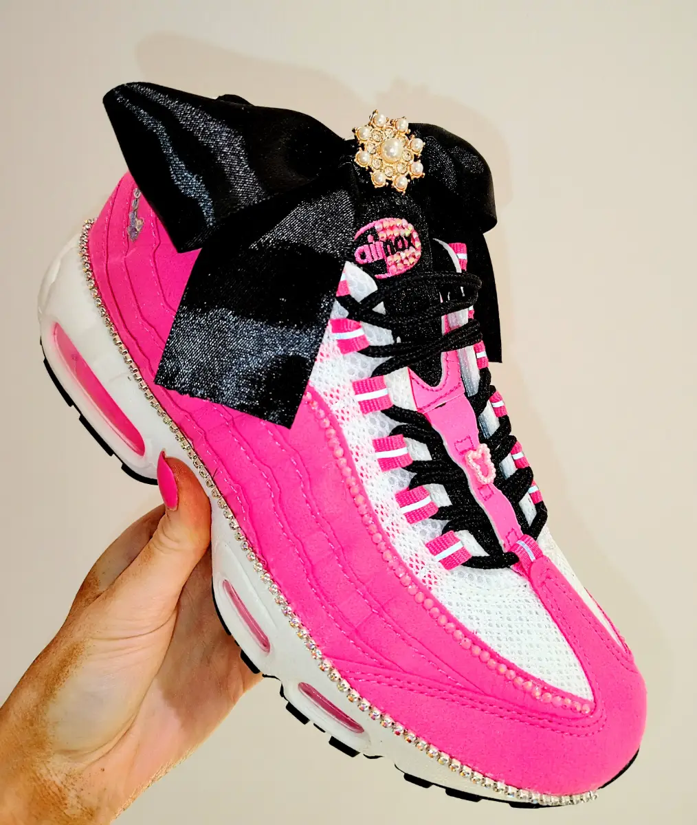 Nike Air Max 95s CUSTOMIZED Neon Pink Reflective New Trainers Women's Sneakers