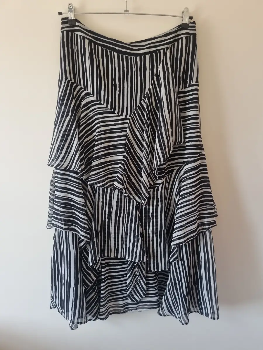 M&S Collection Monochrome Striped Tiered Ruffle Maxi Skirt Size 14