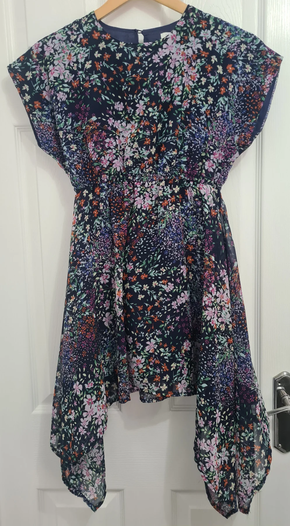 Debenham bloozoo age 9 navy floral hanky hem dress