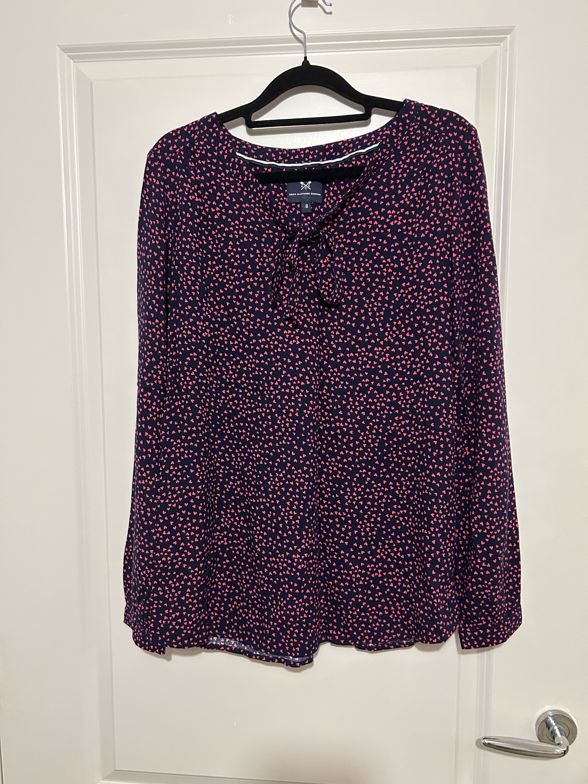 Navy Pink Heart Print Blouse (Size 8) from Crew Clothing Co