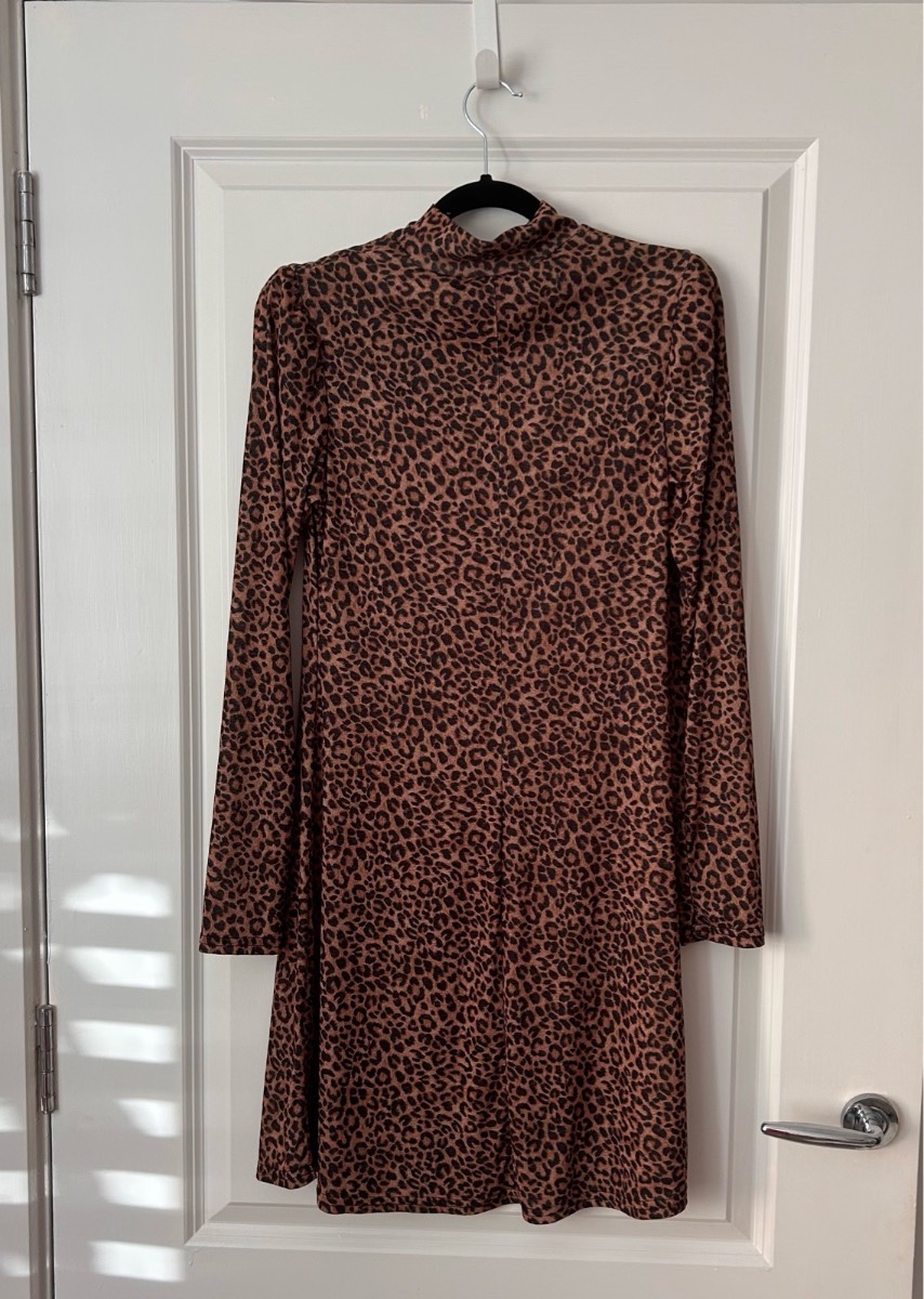 Leopard Print Long Sleeve Mini Dress (Size 10) New Look