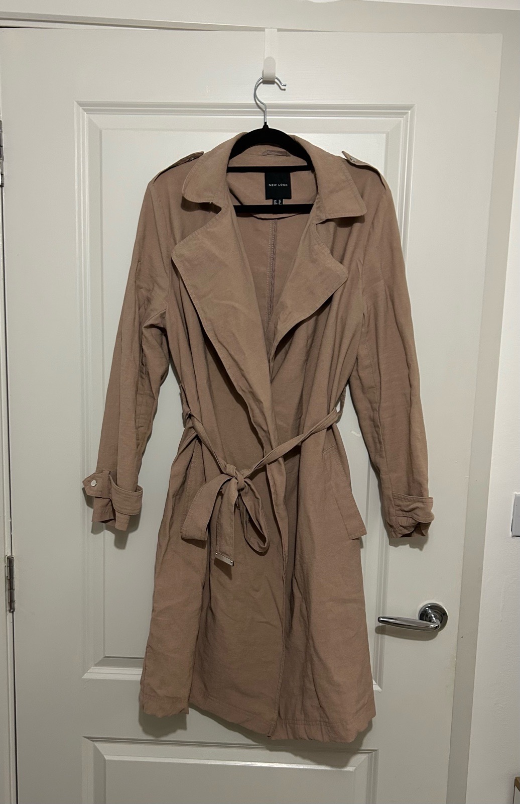 Beige Longline Trench Coat (Size 12) from New Look