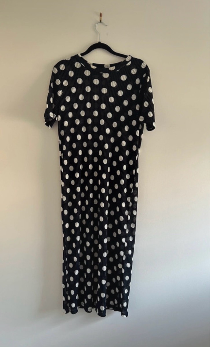 Next Navy Blue & White Polka Dot Semi-Sheer Midi Dress. Size 12 (No Slip)